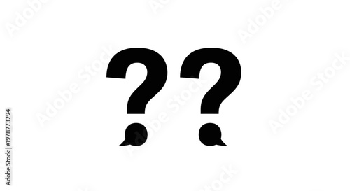 Two black question marks as speech bubbles a minimalist silhouette