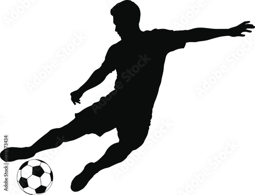 Silhouette of a soccer player kicking a ball Keywords: soccer, football, player, silhouette