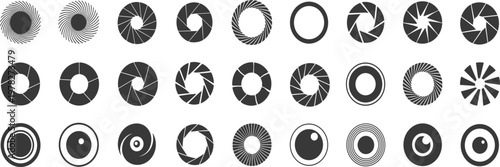 Camera aperture and shutter iris icon set with various lens diaphragm silhouettes for photography isolated vector design