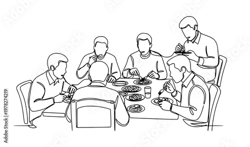 Abstract one line dining scene vector