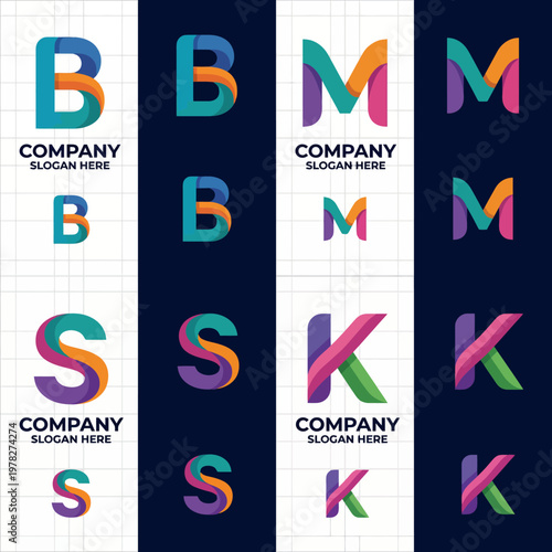 This image showcases a variety of creative logo concepts utilizing stylized letters, each with a unique design that represents modern branding and identity.