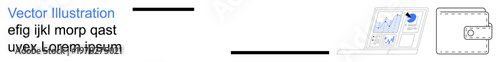 Financial planning, data analysis, budgeting tools, economic strategy, fintech, productivity solutions. ion of a report on a laptop screen and a wallet icon. Financial planning and data analysis