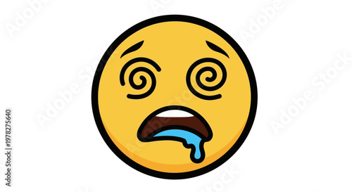 Dizzy Face Emoji with Drool and Swirl Eyes, Expressing Sickness or Exhaustion