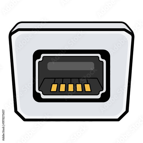 Close-up view of a white electronic connector with multiple gold pins inside, suggesting a digital interface or port for devices