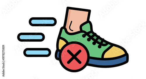 Illustration of a sneaker with a red cross mark, symbolizing restriction or prohibition of running or sports activities