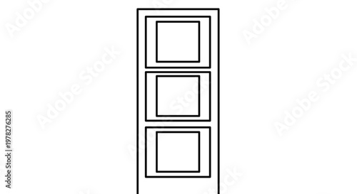 Simple black and white line drawing depicts a classic door design with three recessed panels on a plain background for coloring or design.