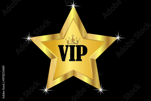 Golden VIP star icon, luxury symbol, exclusive access badge, premium quality sign