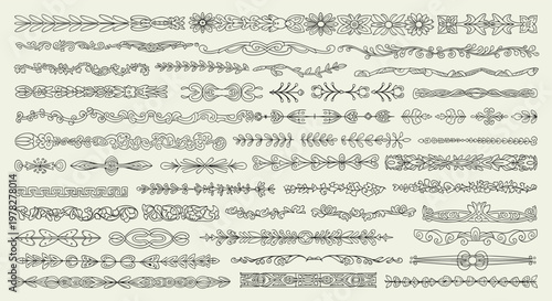 Large collection of vintage hand drawn decorative dividers and borders for creating elegant stationery and wedding invitation design projects.