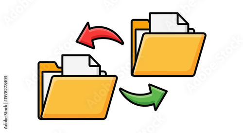 Digital File Transfer Icon with Red and Green Arrows Illustrating Data Exchange Between Folders