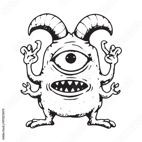 Grotesque Monster Face with Spikes and Fangs Dark Horror Hand Drawn Line Art