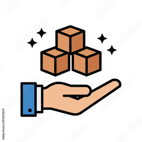 Hand holding sugar cubes with sparkles indicating sweetness and enjoyment