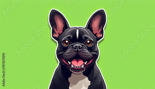 French Bulldog Silhouette Green Screen Sticker Cute Dog Head Illustration