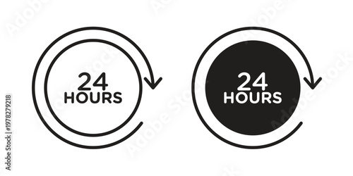 24 hours icon vector flat linear pack on white background