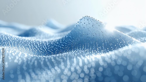 Abstract Wavy Surface with White and Blue Gradient Dotted Texture and a Soft Lighting on White Background Representing Water or Fabric Texture