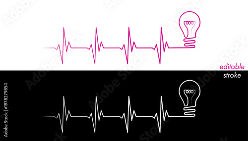 Heart rhythm illustration set with lightbulb, heartbeat line vector design to use for healthcare, business, healthy lifestyle, medicine and ekg concept illustration projects.
