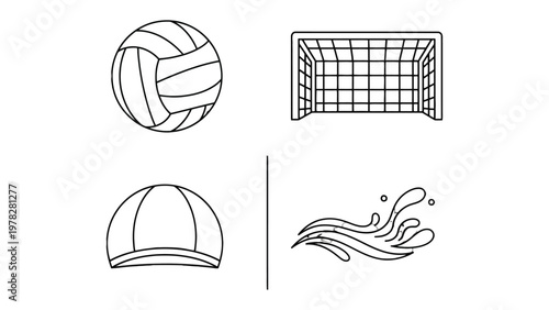 Sports Icon Set: A minimalistic collection of sports icons, perfect for representing diverse athletic activities and recreational pursuits. Ideal for conveying the essence of play, competition.