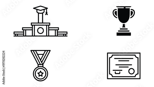 Academic Achievement Icons: A collection of meticulously crafted icons represents the essence of academic achievement, symbolizing success, recognition, and the pursuit of knowledge.