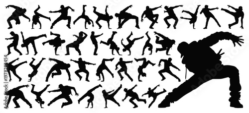 Breakdance Silhouettes Collection with Hip Hop Dancers Performing Dynamic Acrobatic Poses