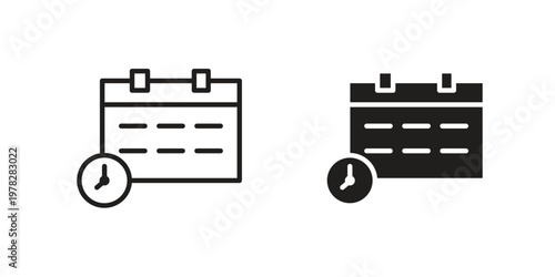 Calendar clock icon vector flat linear pack on white background