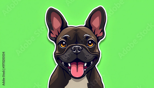 French Bulldog Silhouette Green Screen Sticker Modern Dog Head Vector Illustration