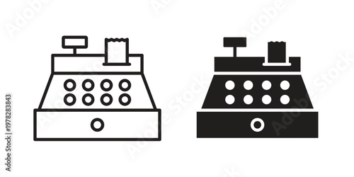 Cash register icon vector flat linear pack on white background