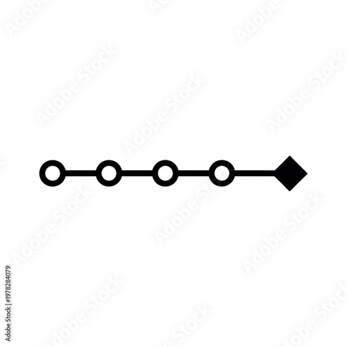 A linear sequence of open circles leading to a filled arrowhead shape