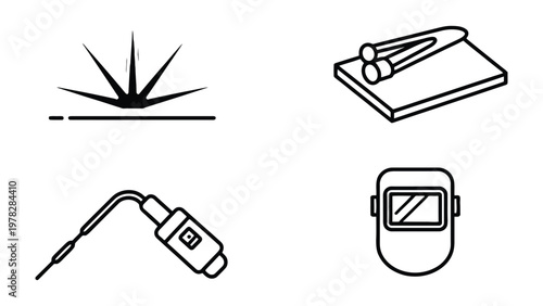 Welding Symbols Set: A concise set of welding symbols showcasing the tools and process involved in welding and metal fabrication. 