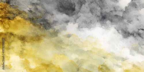 Abstract a harmonious watercolor composition in a landscape, where the fusion of dark hues and bright yellows creates a striking visual contrast. the painting showcases a dreamy atmosphere.