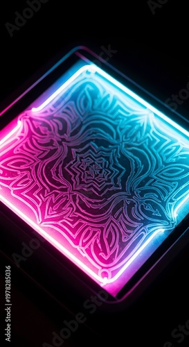 Illuminated Mandala Design - Vibrant Neon Light Art.