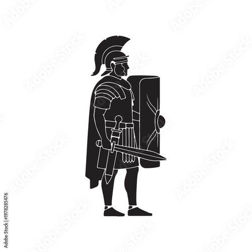 Roman soldier silhouette vector flat illustration design.