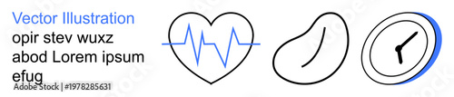 Health monitoring, time tracking, kidney care, healthcare, medical services, wellness. A heartbeat, kidney and clock are . Health monitoring and time tracking concepts