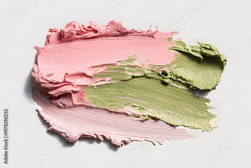 Colorful pink and green cosmetic smears.