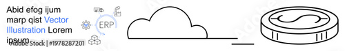 Cloud computing, financial technology, ERP systems, data integration, digital finance, online resources. Cloud icon and coin with dollar sign. Cloud computing and financial technology concepts