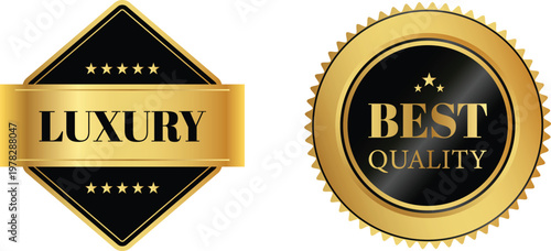 Luxury and quality seals on gold badges with stars