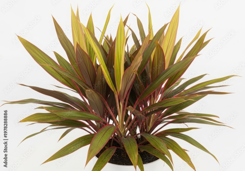Obraz premium Vibrant dracaena marginata plant with variegated leaves in a pot