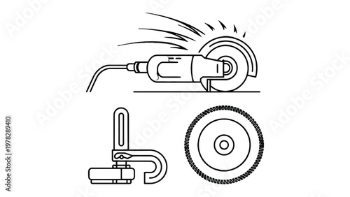 Grinding Machine Illustration: A detailed illustration of a grinding machine showcasing its components, function, and potential uses in industrial and construction settings.