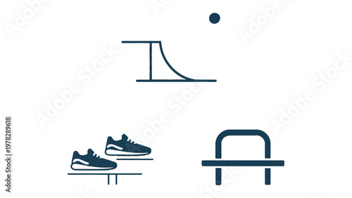 Sports Equipment Icons: A set of simple line art icons representing various pieces of sports equipment, perfect for infographics or design projects related to fitness and athleticism.