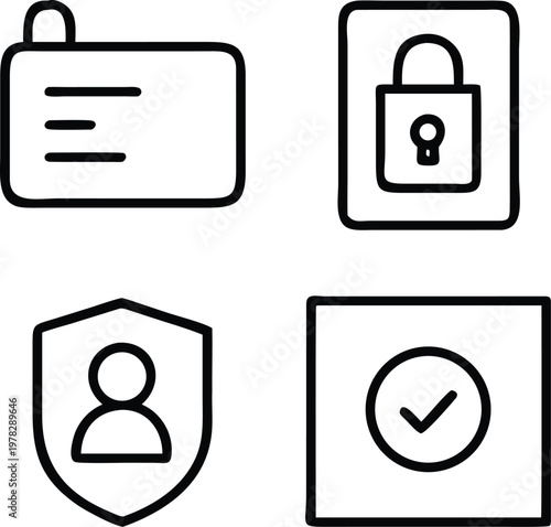 Schilderij op canvas Elegant set of simple, minimalist icons related to secure data and personal privacy, perfect for interface design