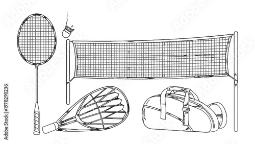 Badminton essentials, ready for play, with badminton equipment: capturing the equipment elements perfectly, an open invitation to the badminton sport.