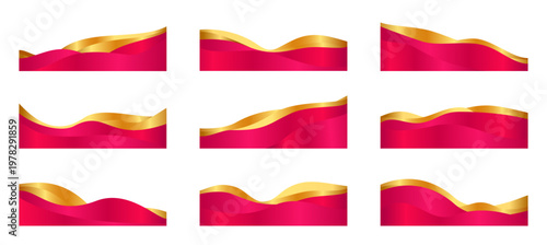 Set of golden and a crimson gradient borders, footers vector illustration