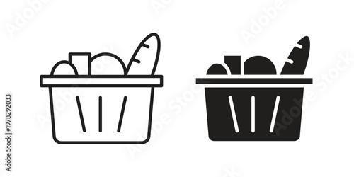 Grocery basket icon vector flat linear pack on white background