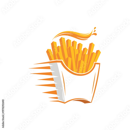 Fast Food French Fries Logo Design, Flat Vector Illustration of Potato Chips with Speed Lines, Delivery Service and Snack Bar Branding Element, Modern Fried Potatoes Icon on White Background