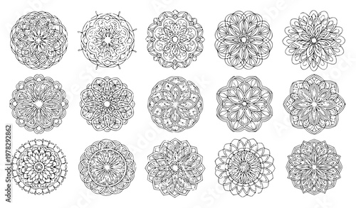 Hand-drawn mandala vector set for coloring book and meditation designs