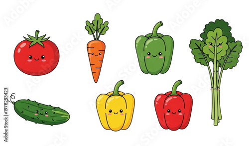 Cute cartoon vegetables vector set for healthy nutrition and food illustration