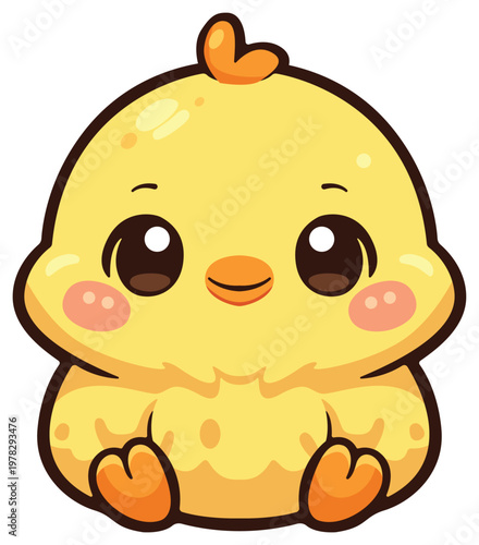 Cute Cartoon Chick: A charming cartoon chick with a fluffy yellow body, innocent eyes, and a cheerful expression, inviting a sense of joy and sweetness.