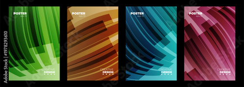 Set of Futuristic Abstract Posters. Color gradient stripes. Creative graphic designs. Vector illustration.