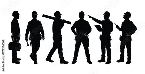 Construction Workers Silhouette Vector Set