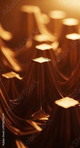 Abstract composition of illuminated geometric shapes and lines.