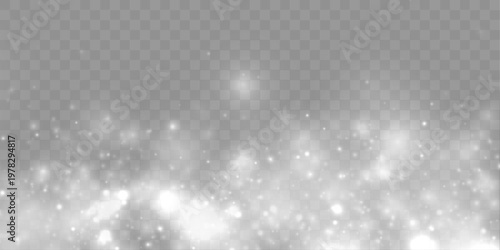 White dust particles float with soft glowing light. Smooth shimmer creates elegant airy motion. Perfect design element for luxury backgrounds and banners. Vector