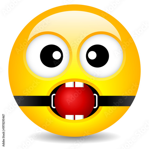 Funny silent emoji with gagged closed mouth